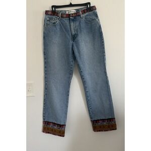 Rare Vintage Womens Express Blues Boho Embroided High Rise Cropped Jeans Sz11/12